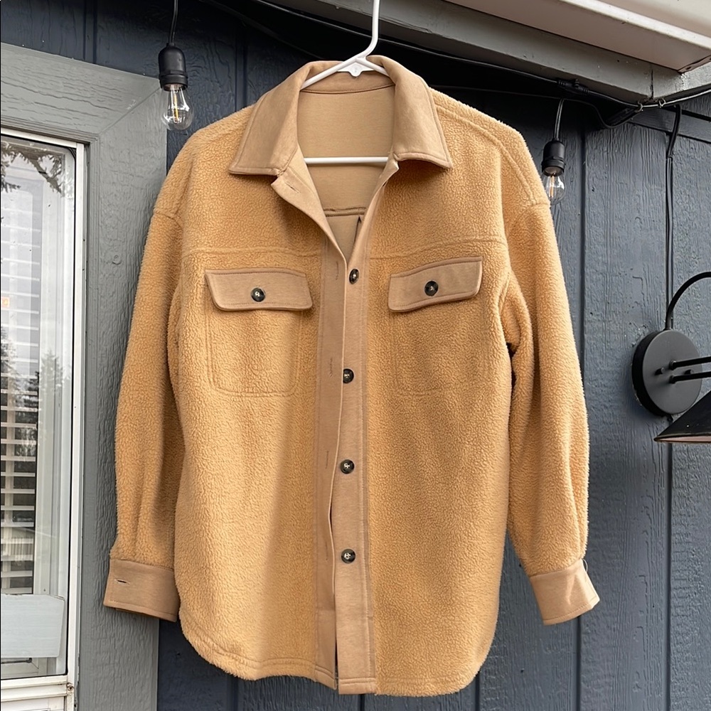 Tan Button-Up Fleece Jacket
